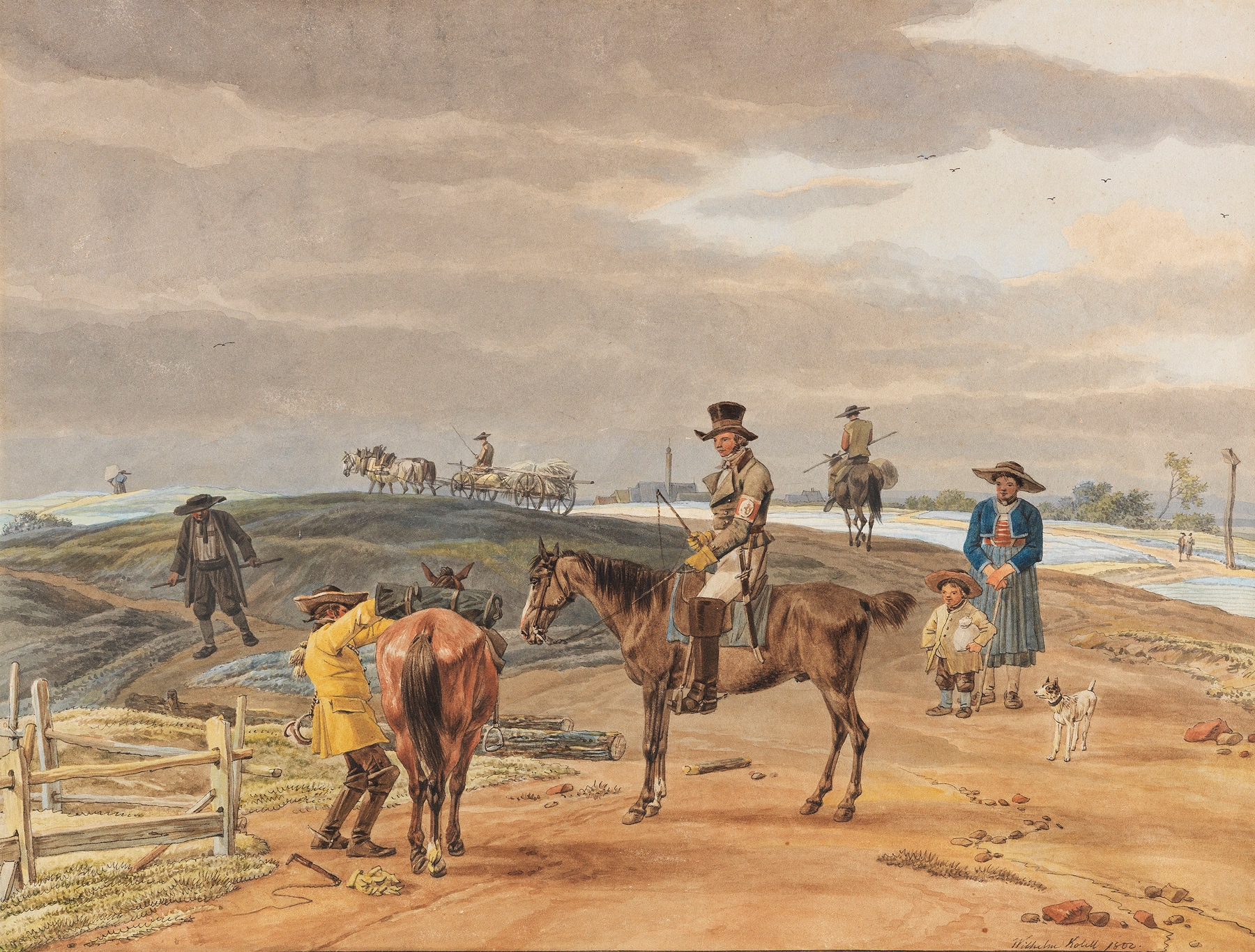 Der Postillon auf dem Weg nach Weilheim by Wilhelm von Kobell, oil painting depicting a postilion on a horse.