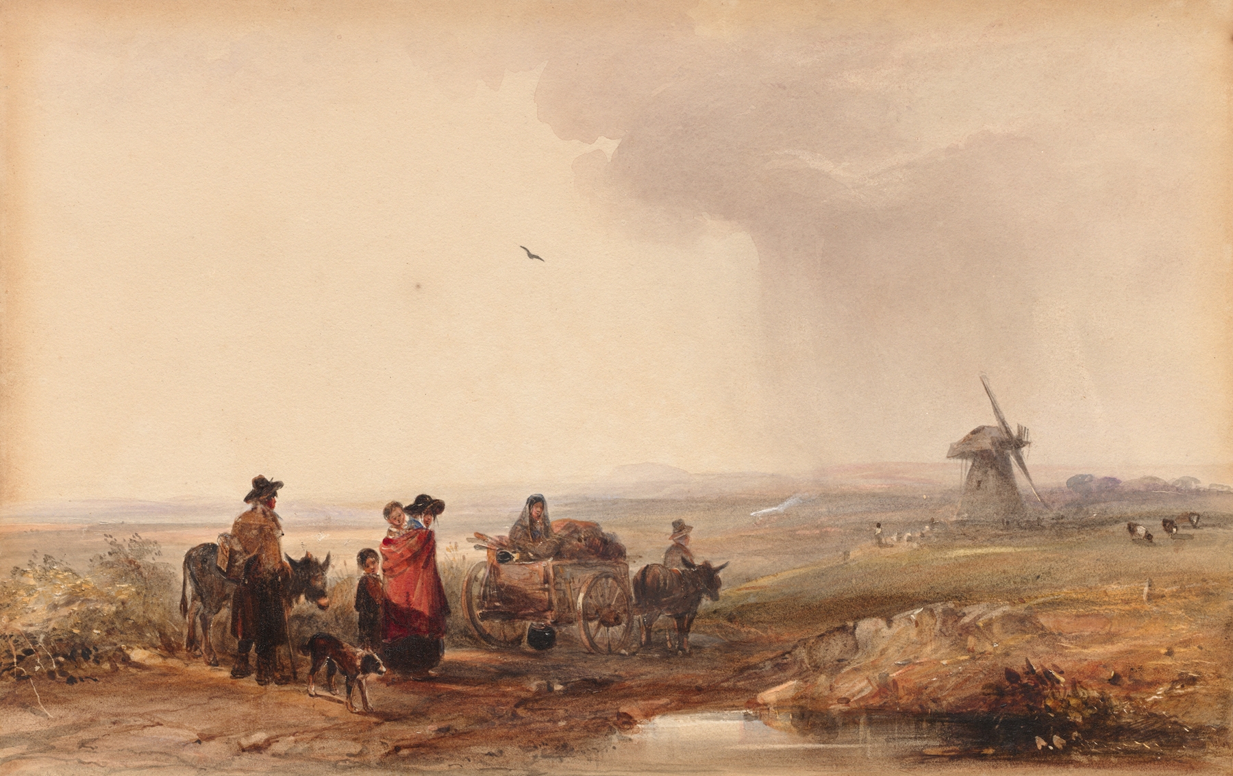 Gypsy Camp, Holland by George Bryant Campion, oil on canvas depicting a family gathering in a landscape.