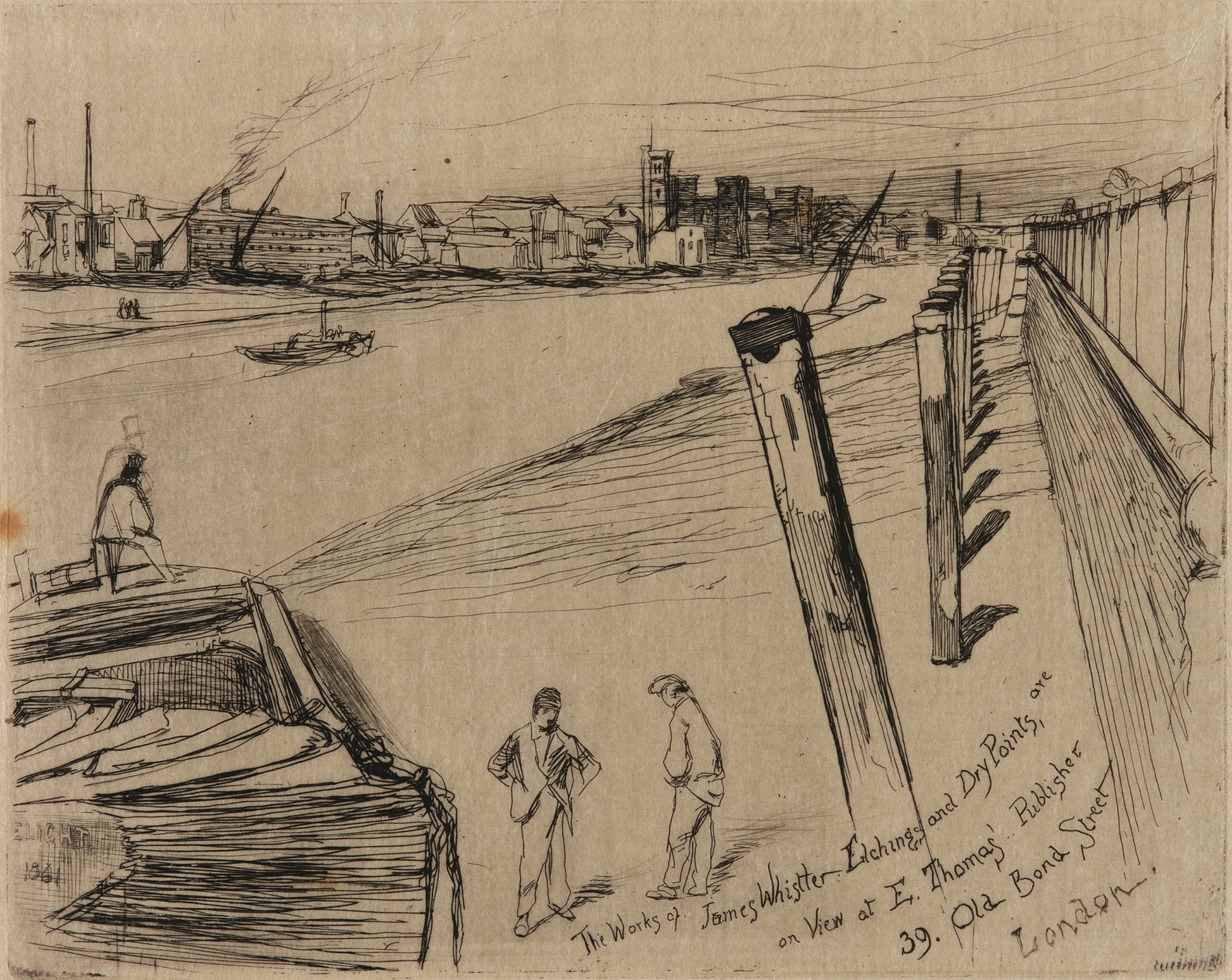 Millbank by James Abbott McNeill Whistler, oil on canvas depicting a tranquil river landscape.