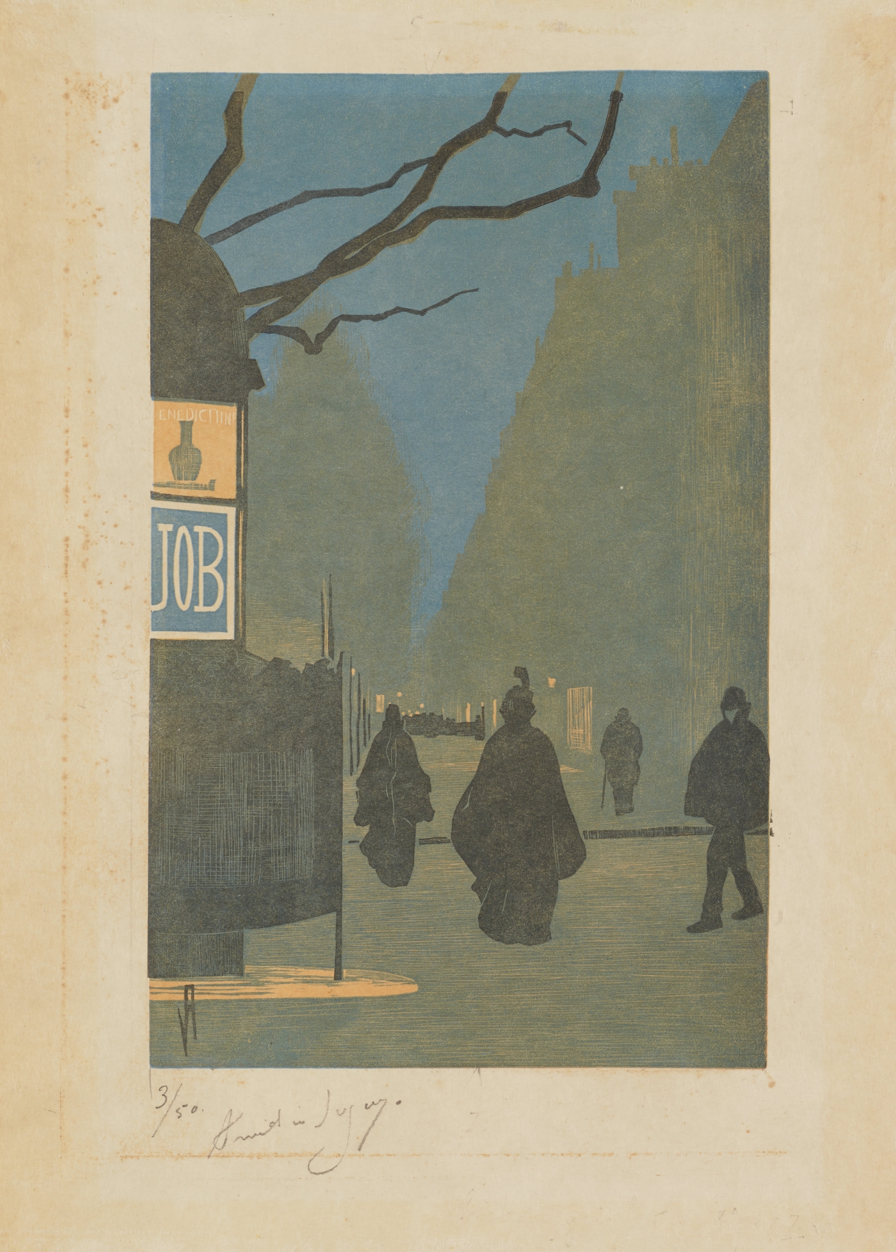 Boulevard Malesherbes, le soir by Amédée Joyau, oil on canvas, depicting a night scene with gaslights.