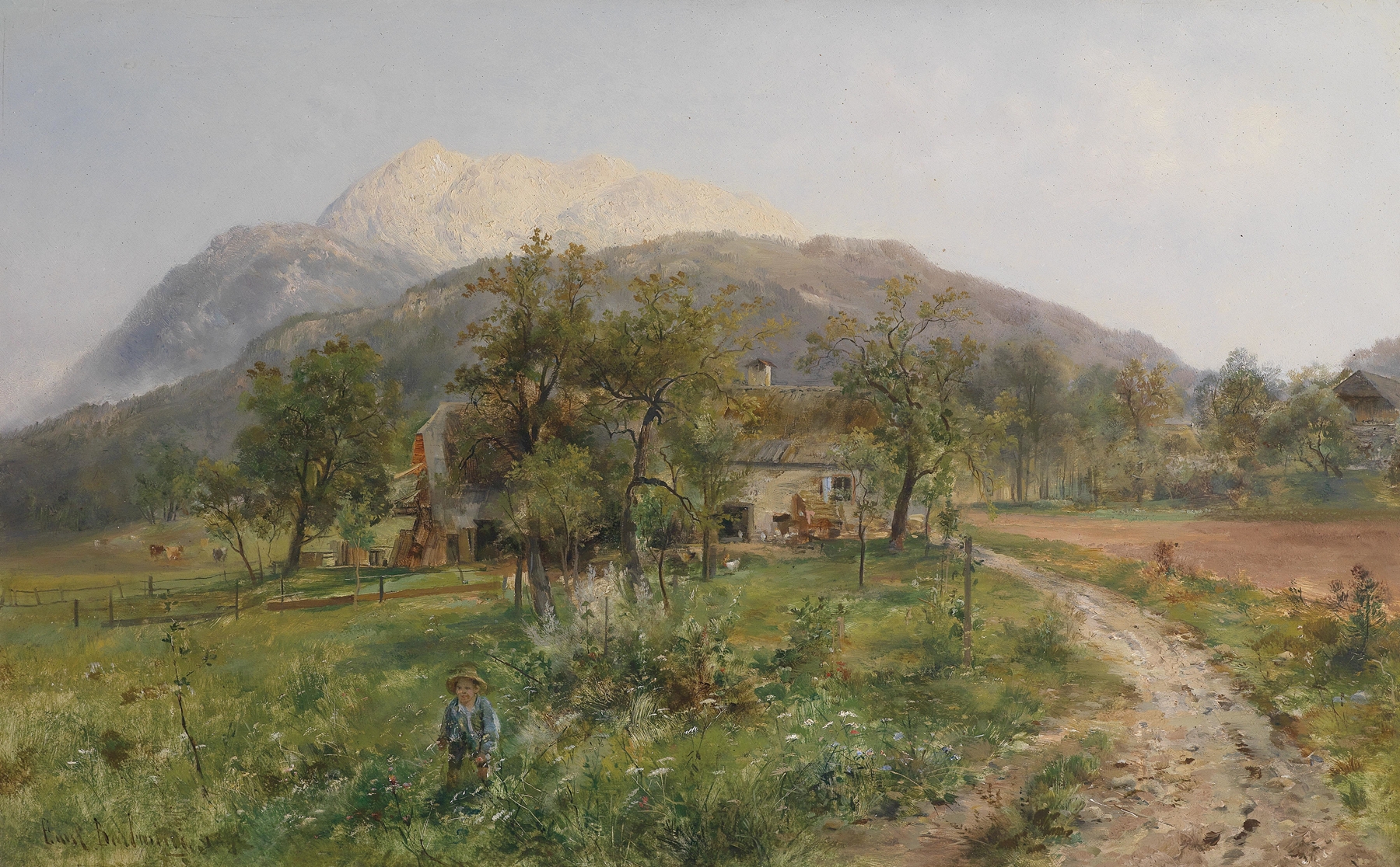 Blick auf den Dobratsch by Emil Barbarini, oil on canvas depicting serene mountains and light.