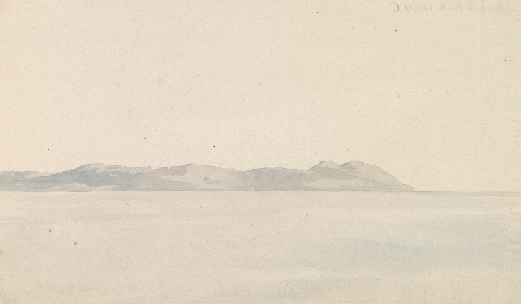 Watercolour by Abraham-Louis-Rodolphe Ducros depicting a coastal scene with a church and the Bay of Naples.