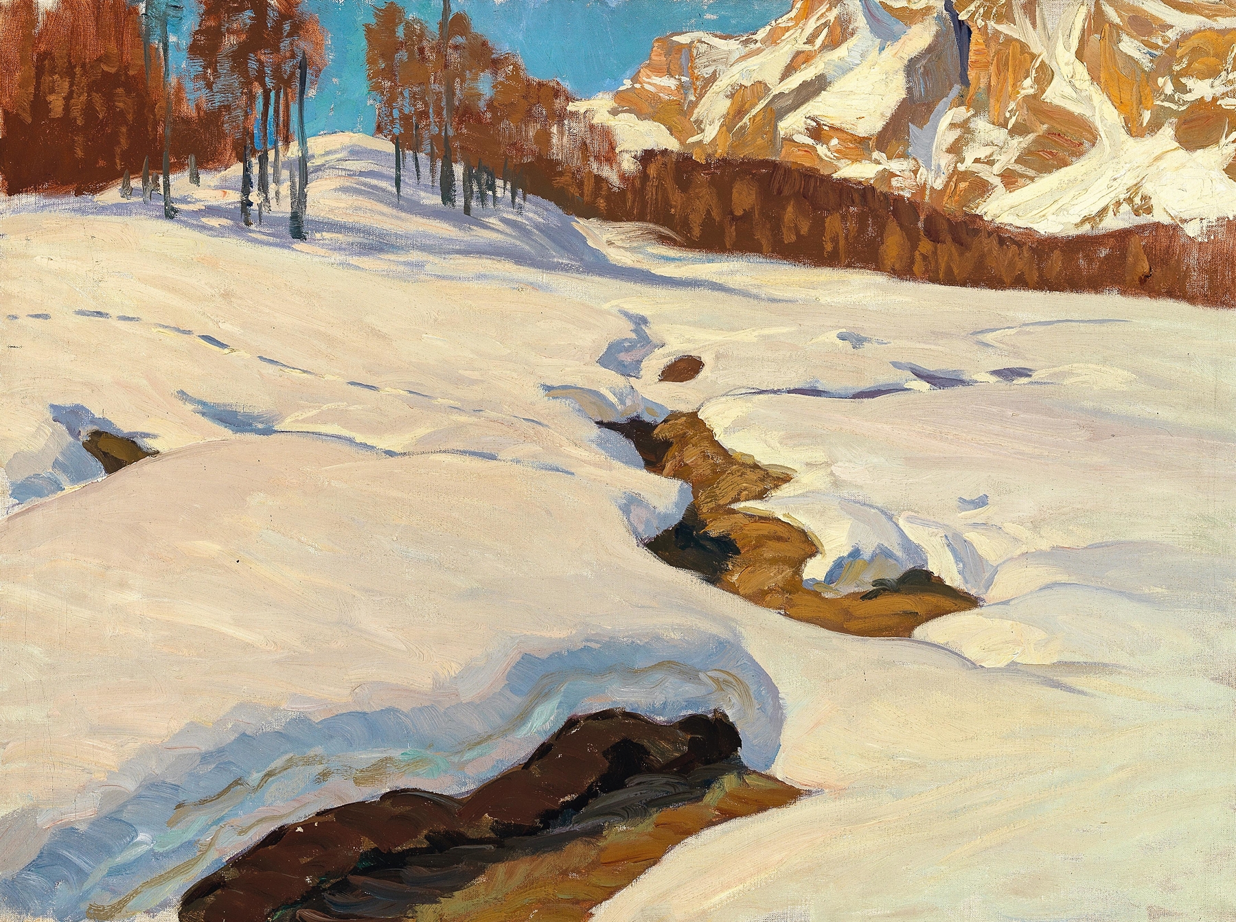 Bergwinter by Carl O'Lynch, a romantic landscape depicting snow-covered mountains.