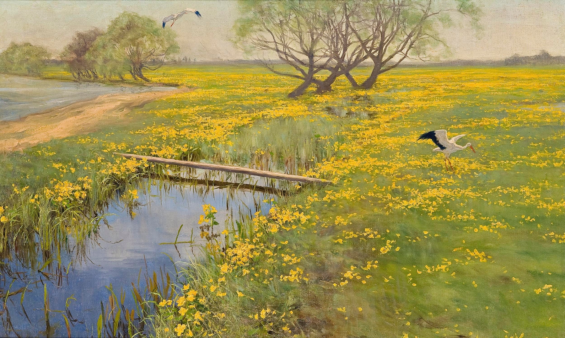 Springtime by Henryk Weyssenhoff, oil on canvas depicting vibrant flowers and greenery.