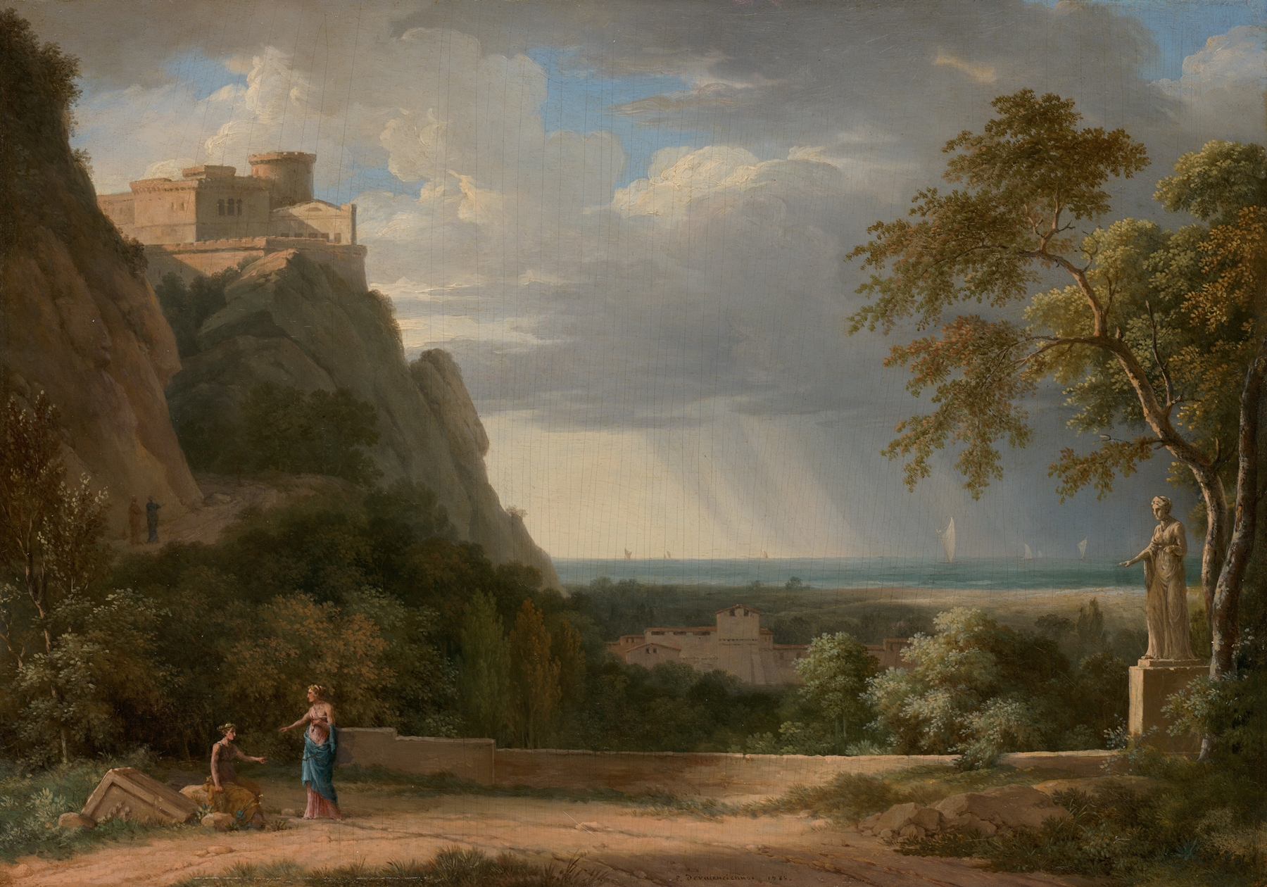 Classical Landscape with Figures and Sculpture, by Pierre-Henri de Valenciennes, public domain