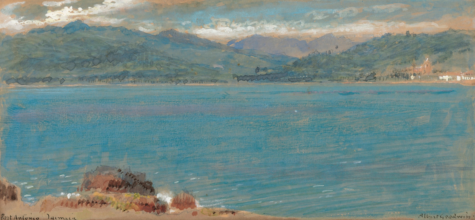 Landscape of Port Antonio, Jamaica; and St Lucia by Albert Goodwin, watercolor on paper