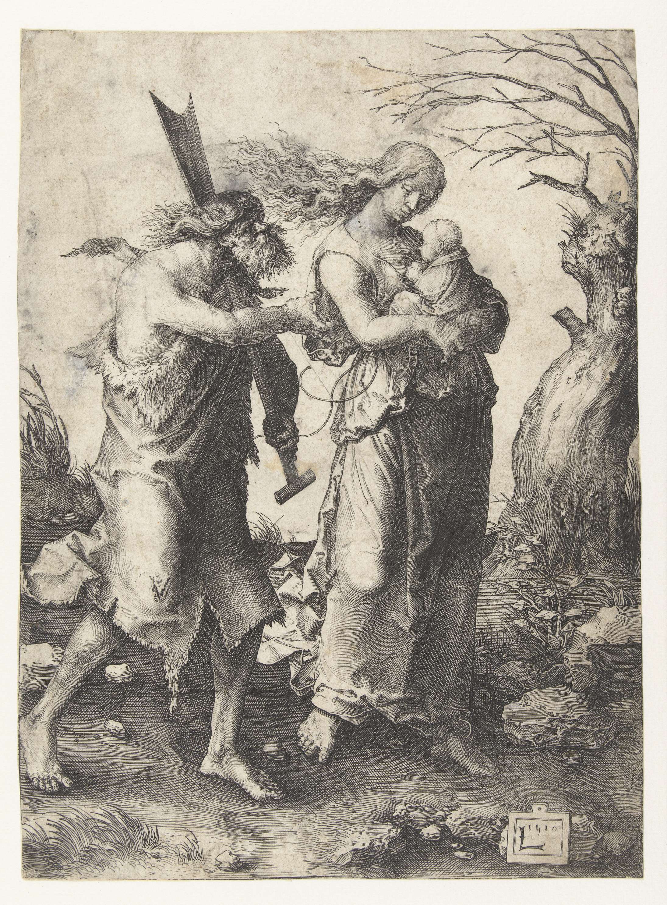 Adam en Eva na de verdrijving uit het paradijs, by Lucas van Leyden, public domain