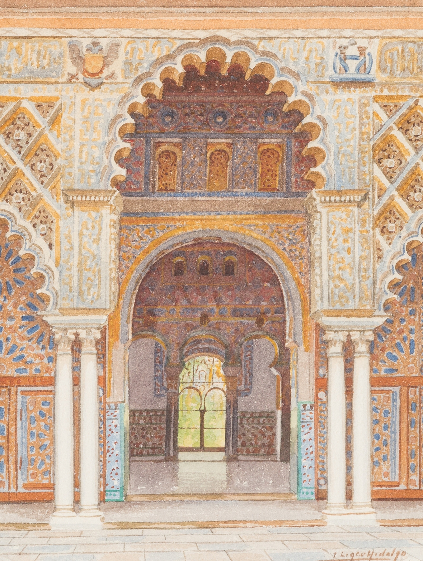 Mosaic tiles and sunlight in 'Patio In The Alcázar Of Seville' by Fernando Liger-Hidalgo