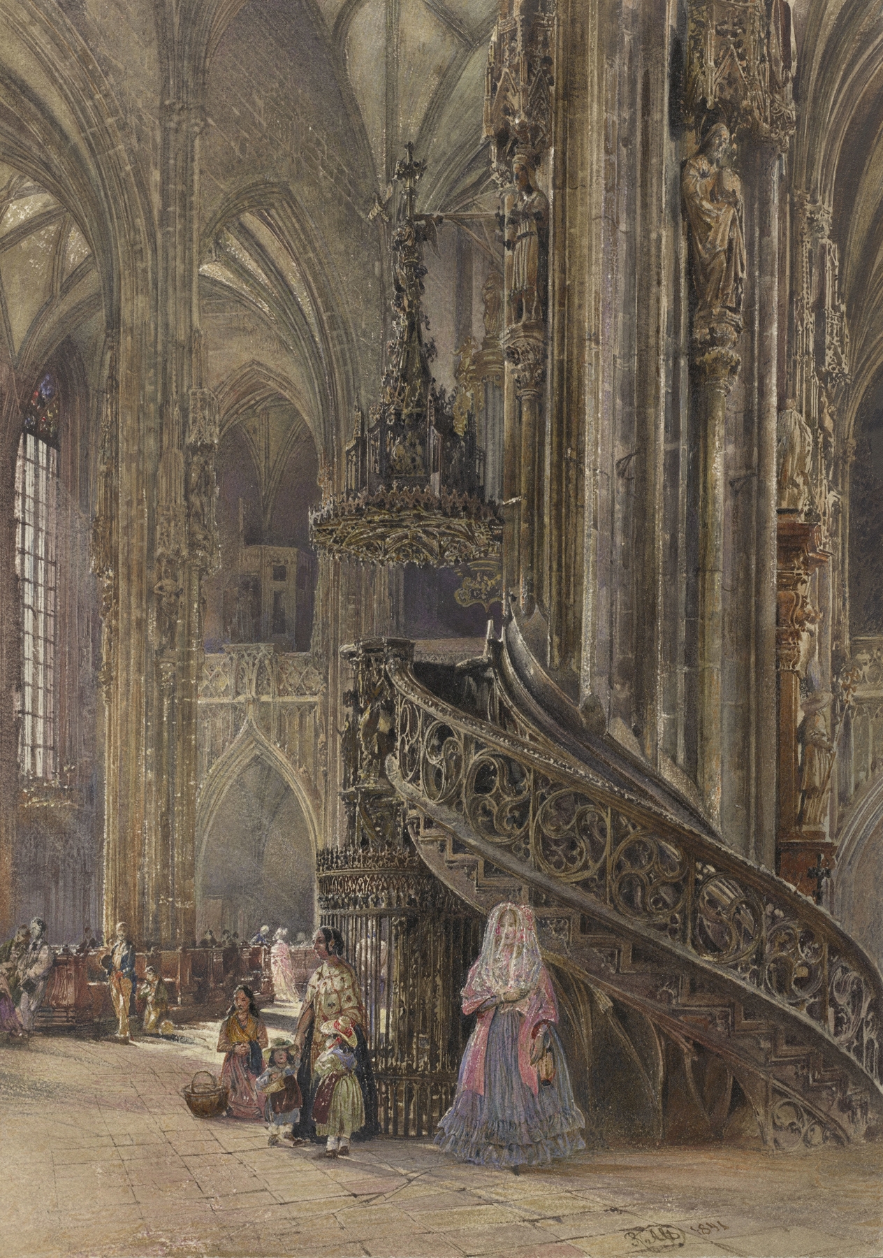 The Interior of the Cathedral of Saint Stephen at Vienna, by Rudolf von Alt, public domain