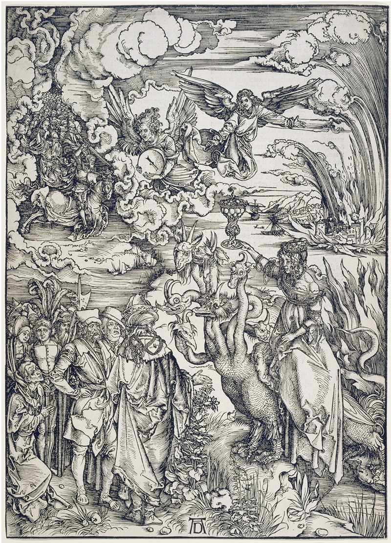 This painting depicts a woman symbolizing Babylon from the Apocalypse series.