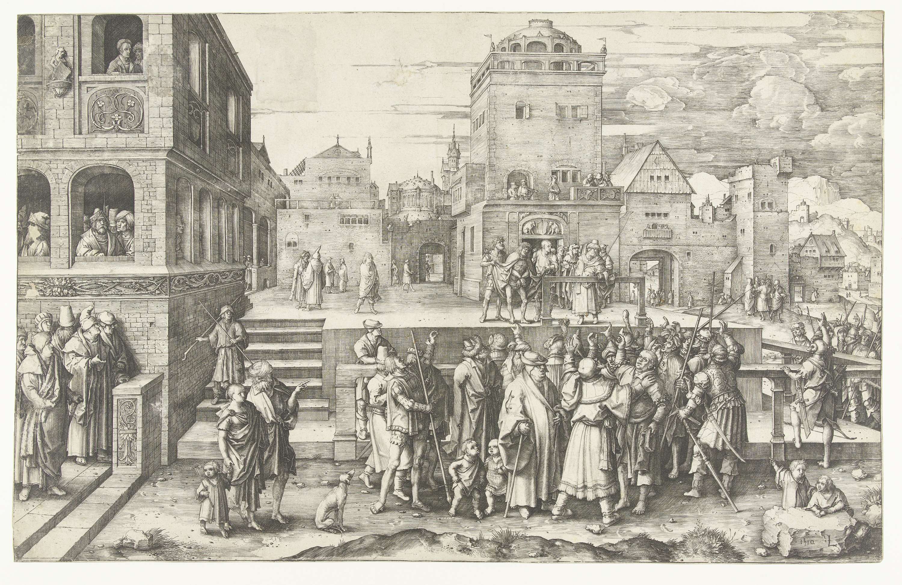 Engraving by Lucas van Leyden depicting Christ in De grote Ecce Homo