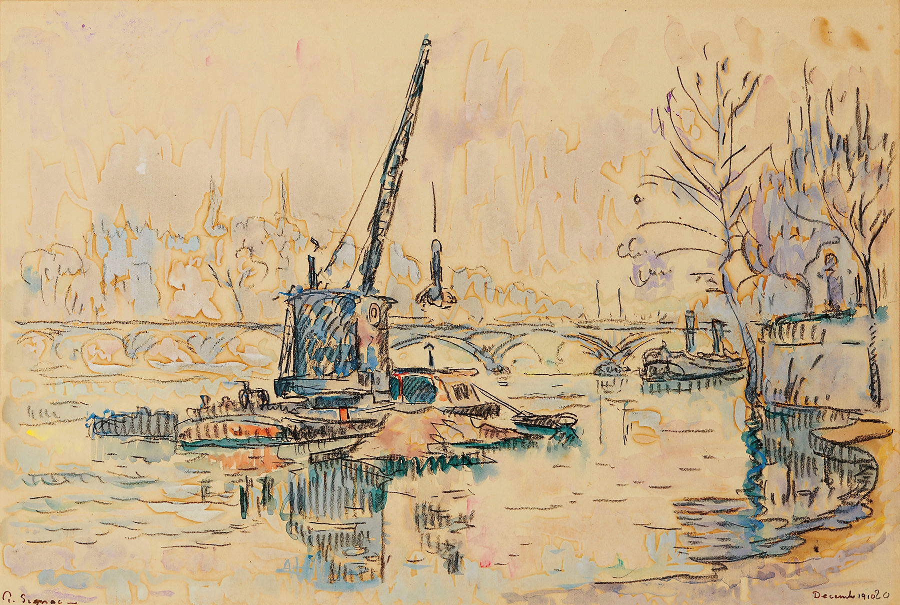 Post-Impressionism oil painting by Paul Signac depicting the Seine River in Paris
