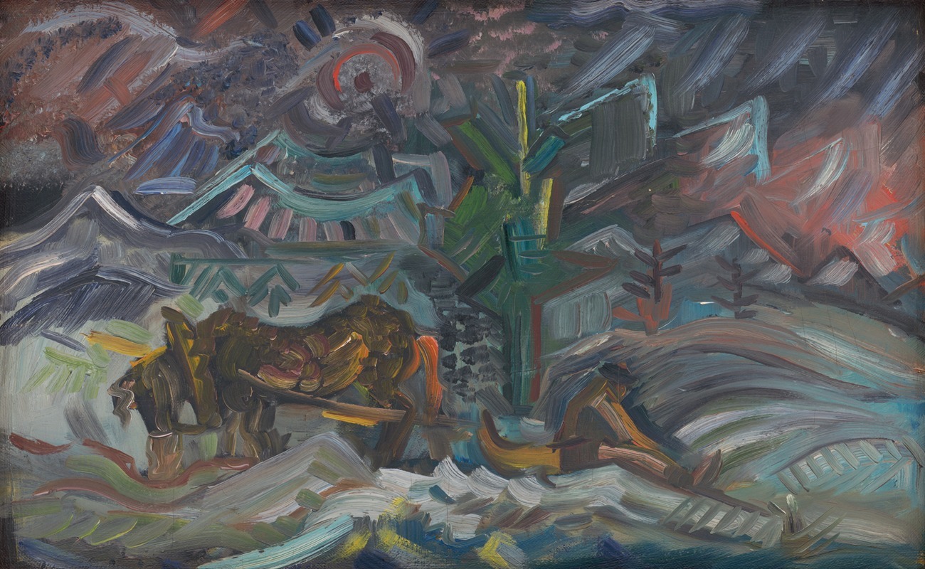 A depiction of farmers resting in a serene landscape.