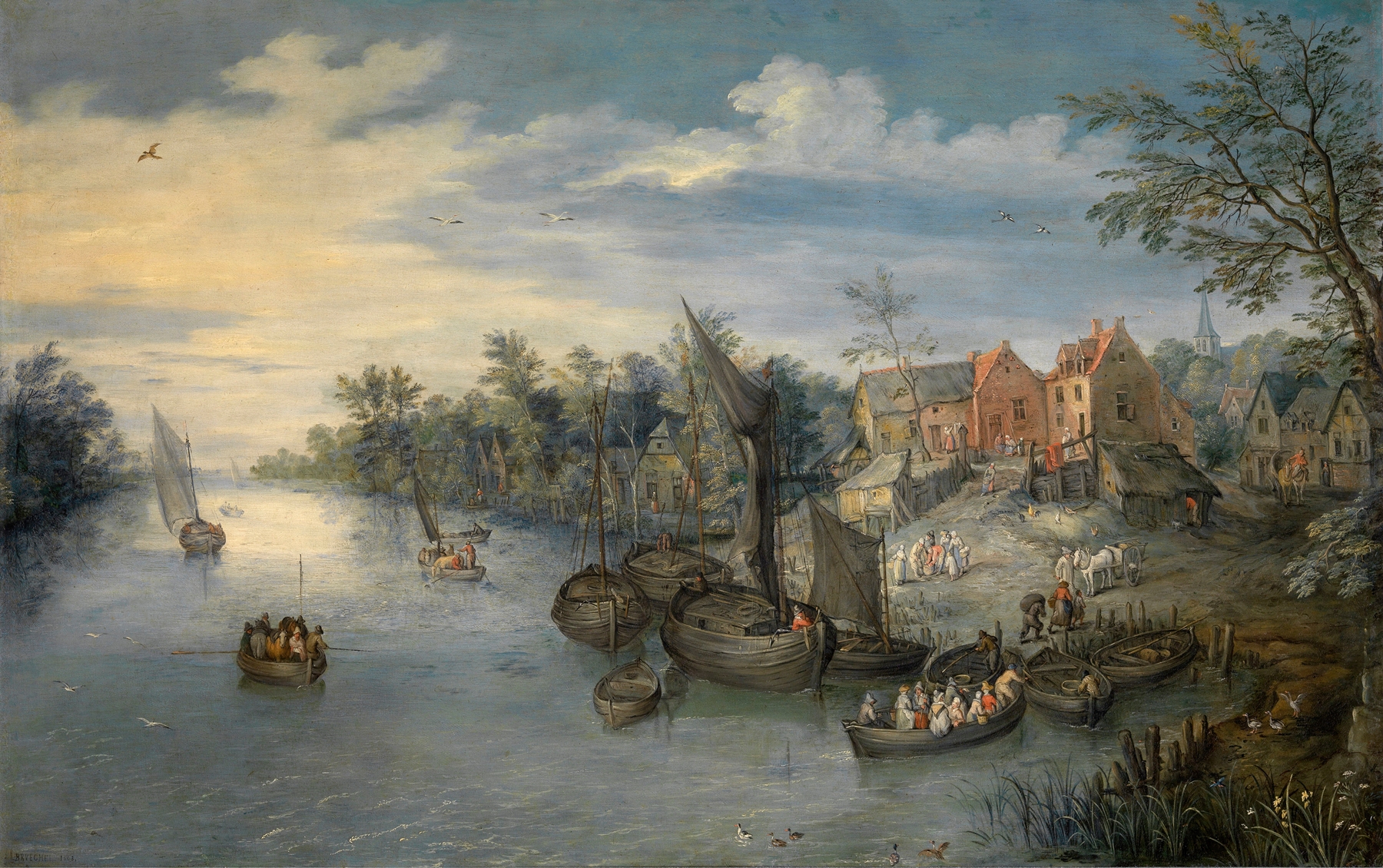 River Landscape, by Jan Brueghel the Elder, public domain
