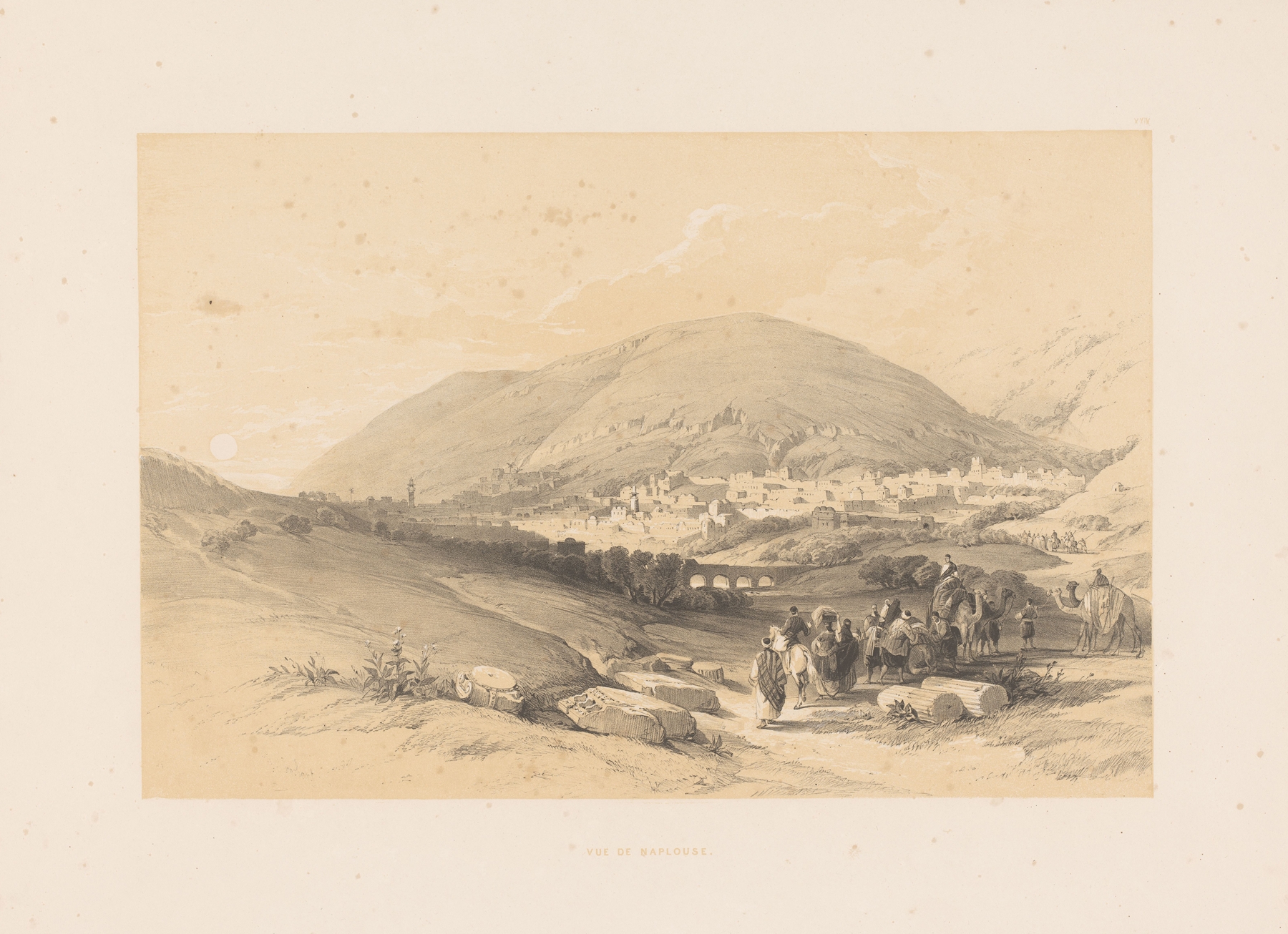 Vue de Naplouse by François Stroobant, oil on canvas depicting hills and light.