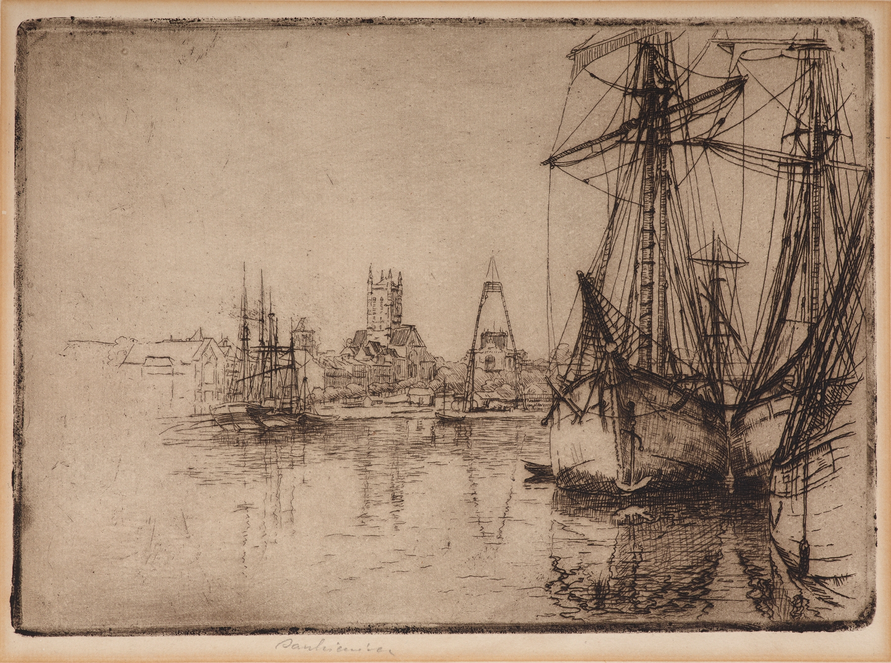 Oil on canvas by Józef Pankiewicz depicting a harbor with boats and gentle waves.