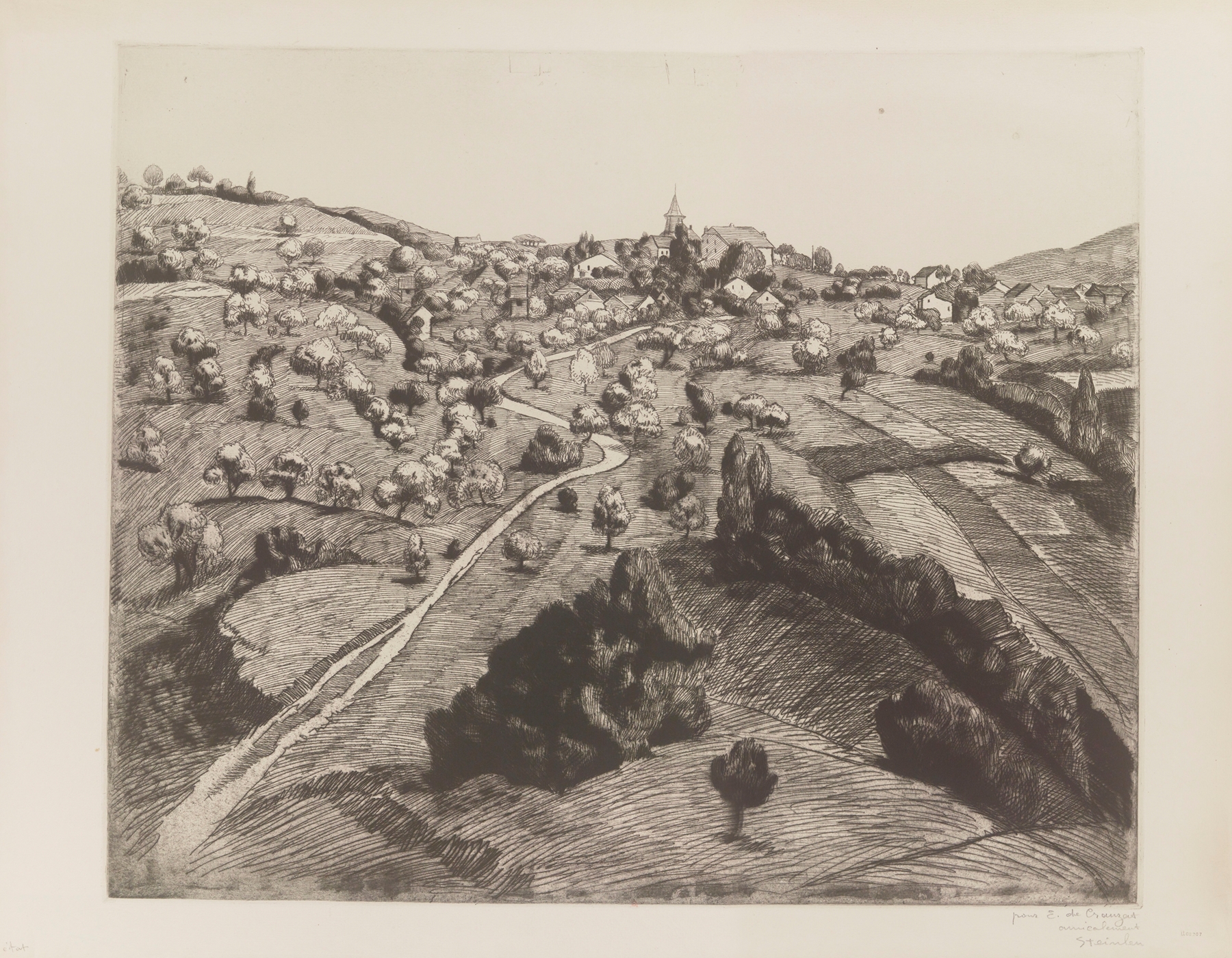 Oil painting by Théophile Alexandre Steinlen depicting hills and Lake Geneva.