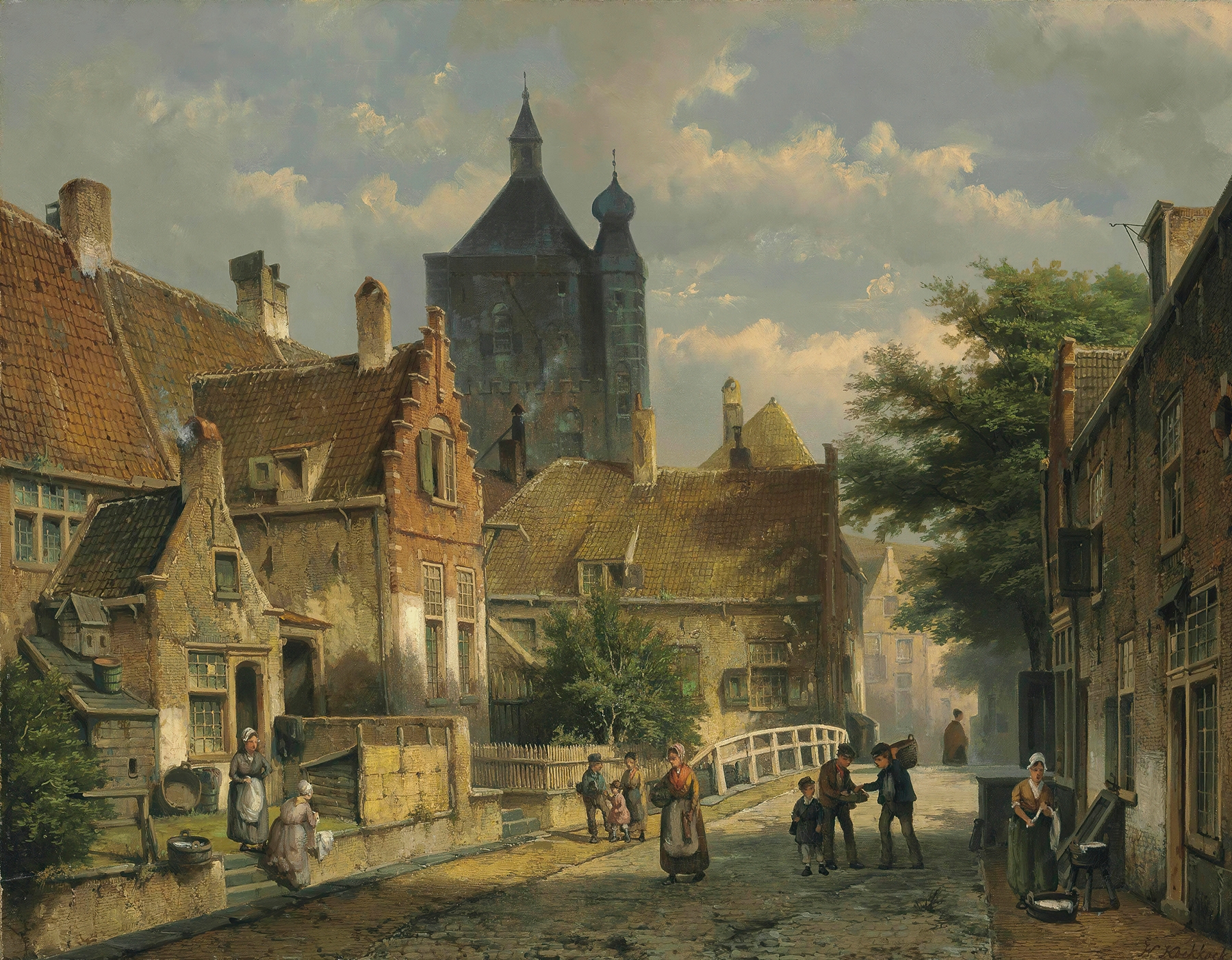 Villagers On A Sunlit Dutch Street, by Willem Koekkoek, public domain