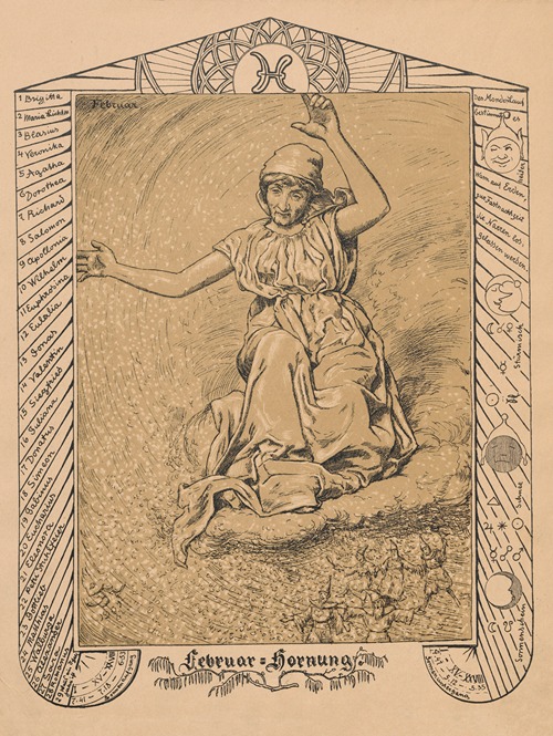 The painting depicts a personification of February with winter elements.