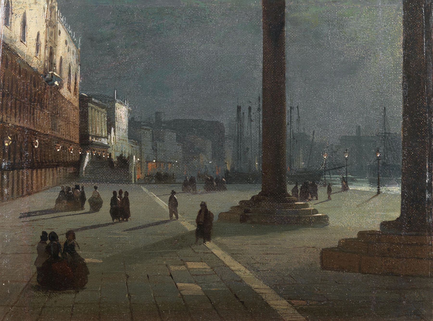 Venice, a View of the Molo di San Marco with the Riva degli Schiavoni in the Moonlight, by Ippolito Caffi, public domain