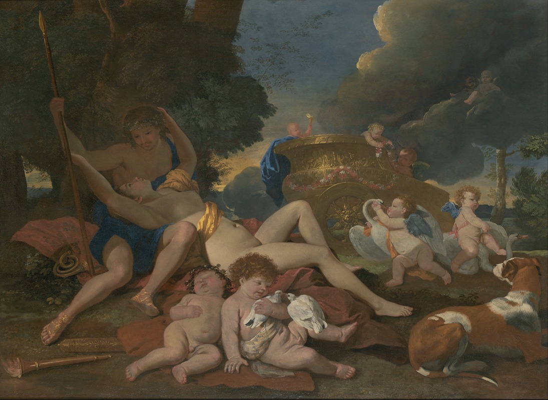 A depiction of Venus and Adonis by Nicolas Poussin.
