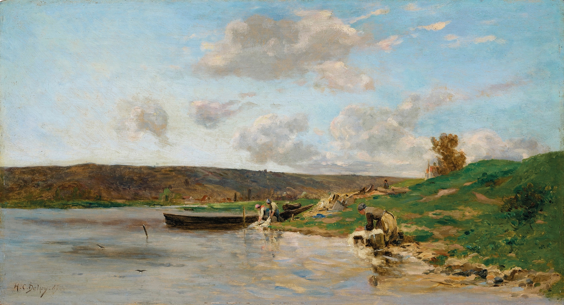 Bord de la Seine à Rangiport, le matin, oil on canvas by Hippolyte Camille Delpy