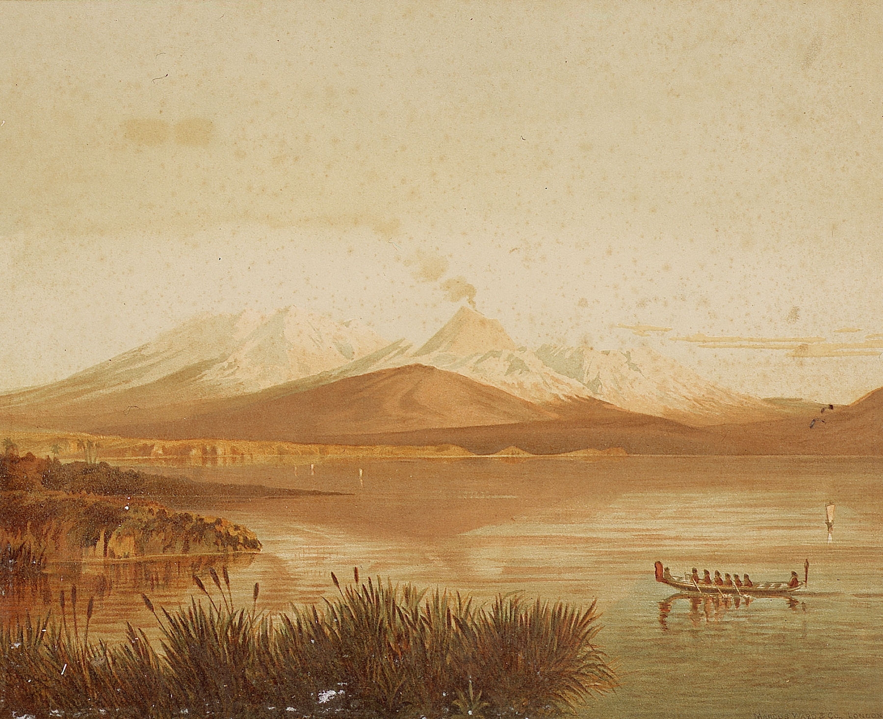 Landscape of Mts Ruapehu and Tongariro from Lake Taupo, oil painting by John Gully