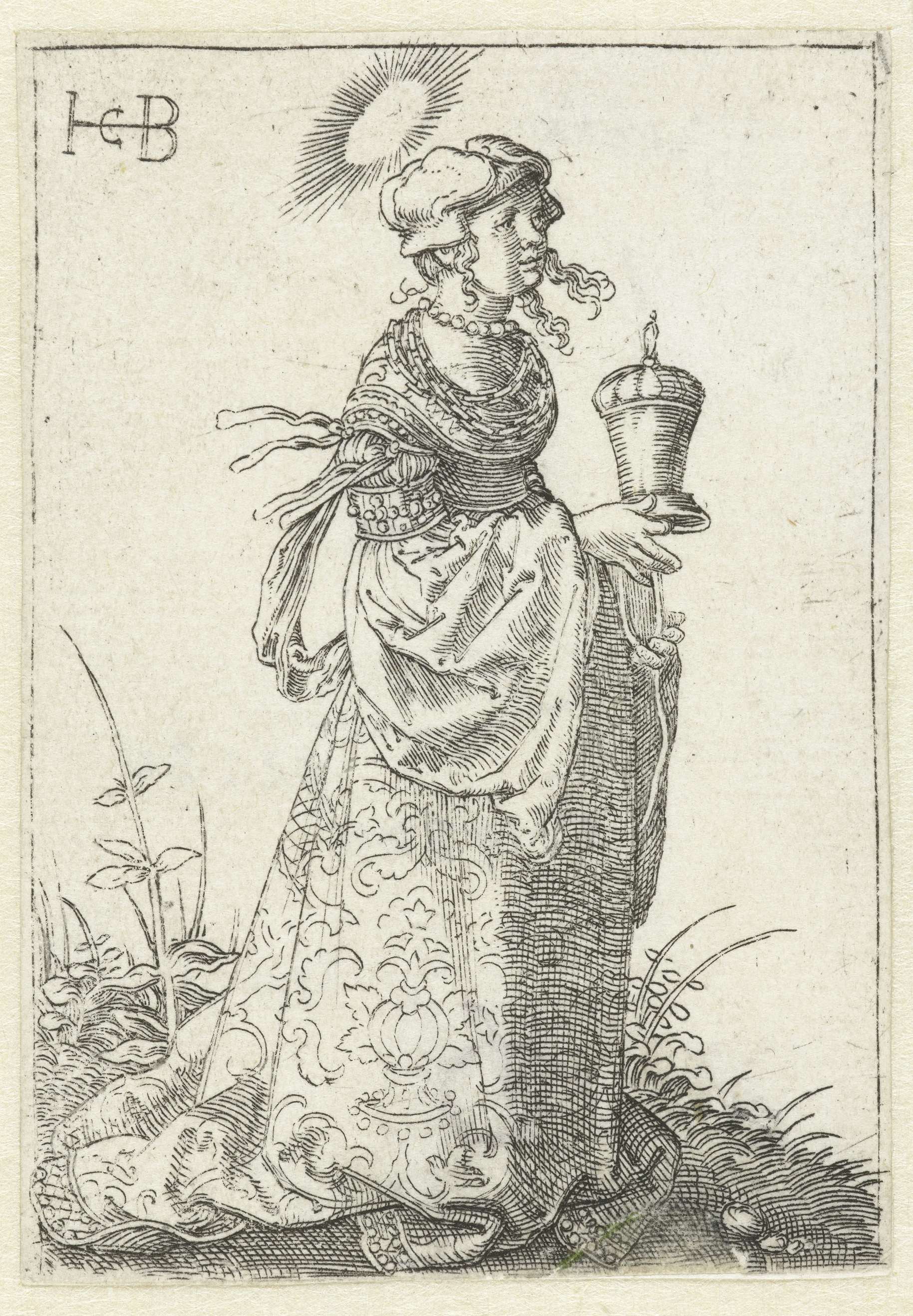 Portrait of Mary Magdalene with a jar, engraving by Jacob Binck
