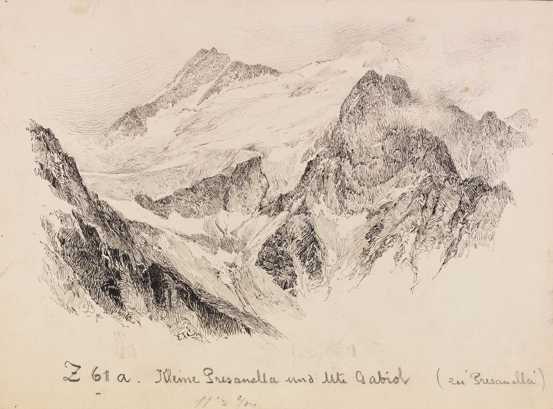 Blick auf die Presanella by Edward Theodore Compton, oil painting depicting a mountain landscape