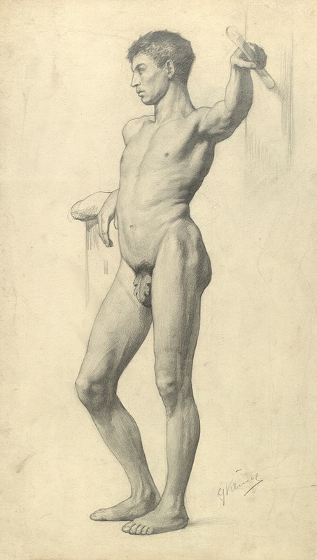 Gustav Klimt's *Männlicher Akademieakt* showcases a male figure in a striking pose.
