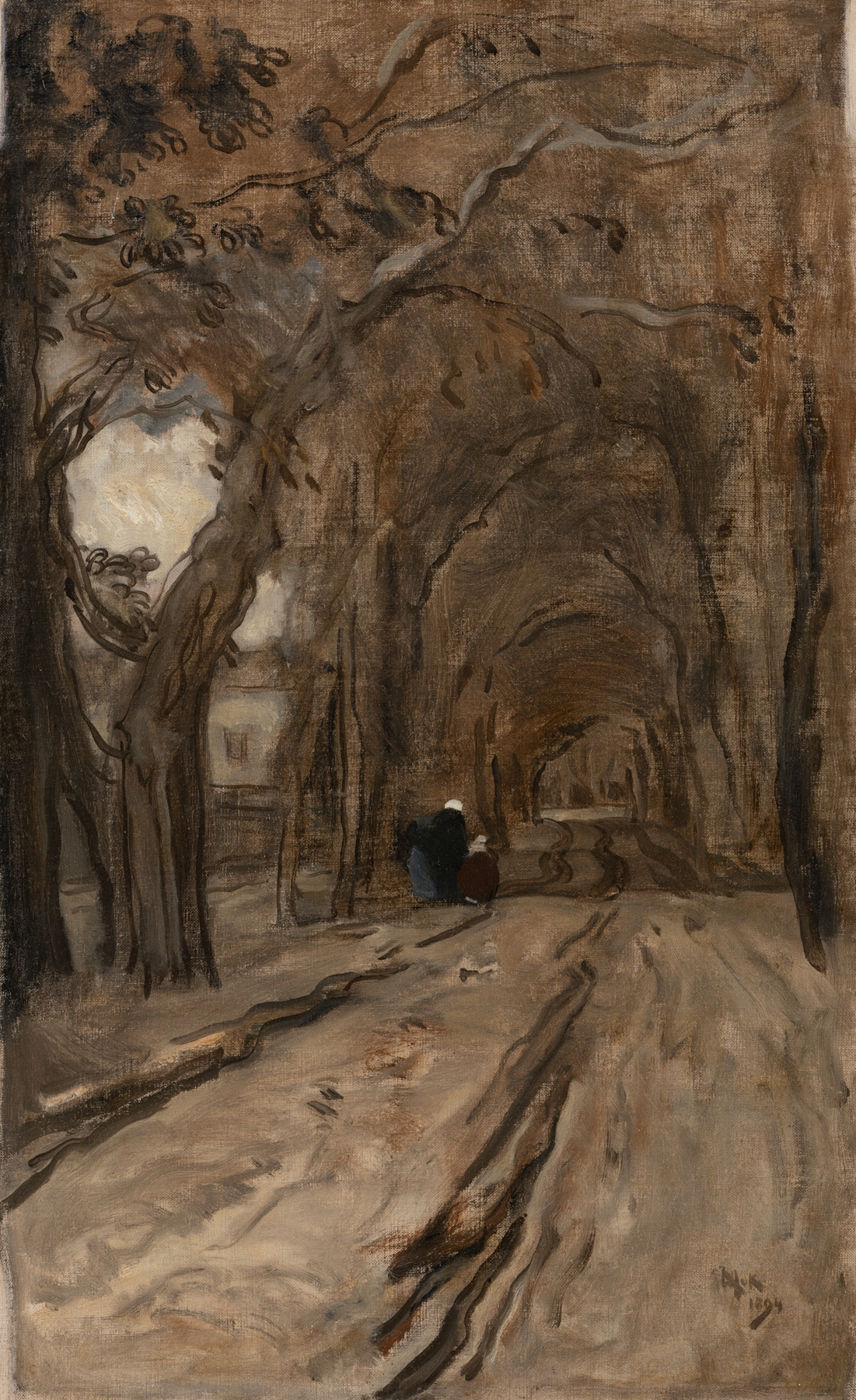 Landscape oil painting by Willem van Konijnenburg featuring a cobblestone road and earthy tones