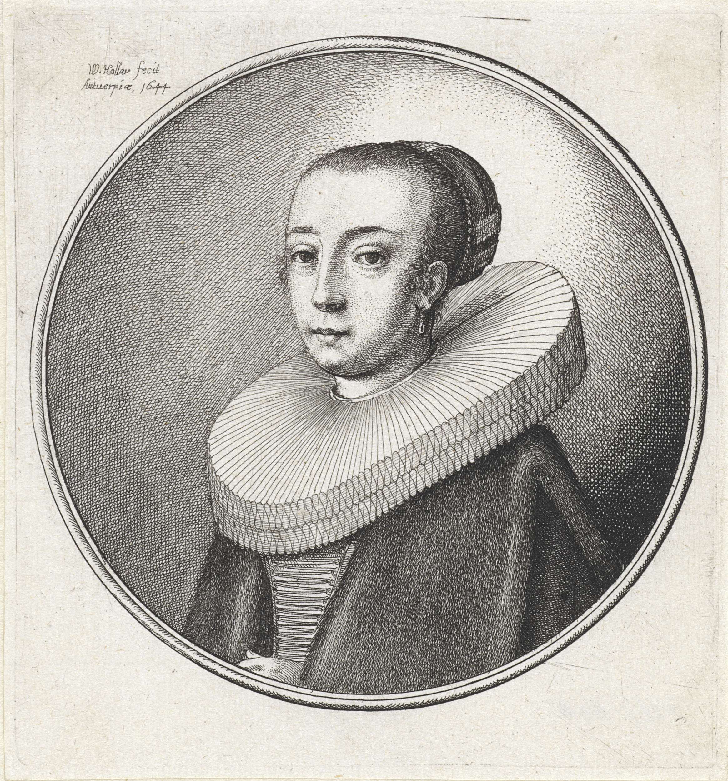 Portrait of a woman with a pleated collar, etching by Wenceslaus Hollar