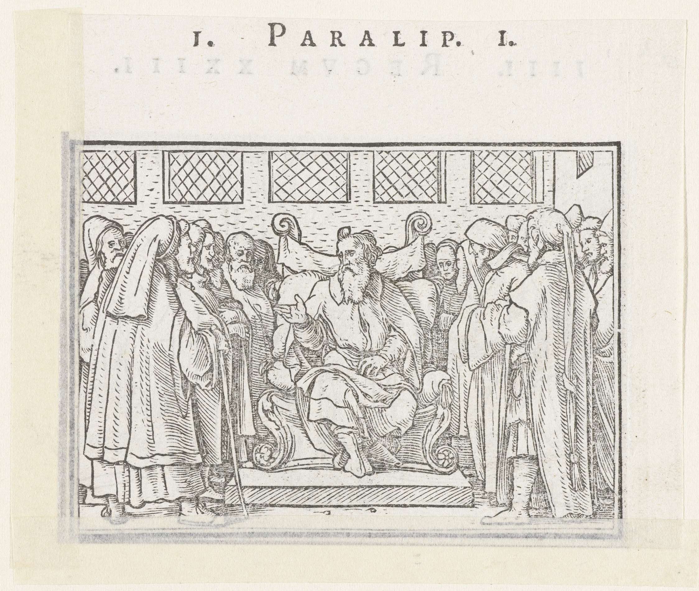 Historical drawing on paper by Hans Holbein II depicting elderly men around a throne