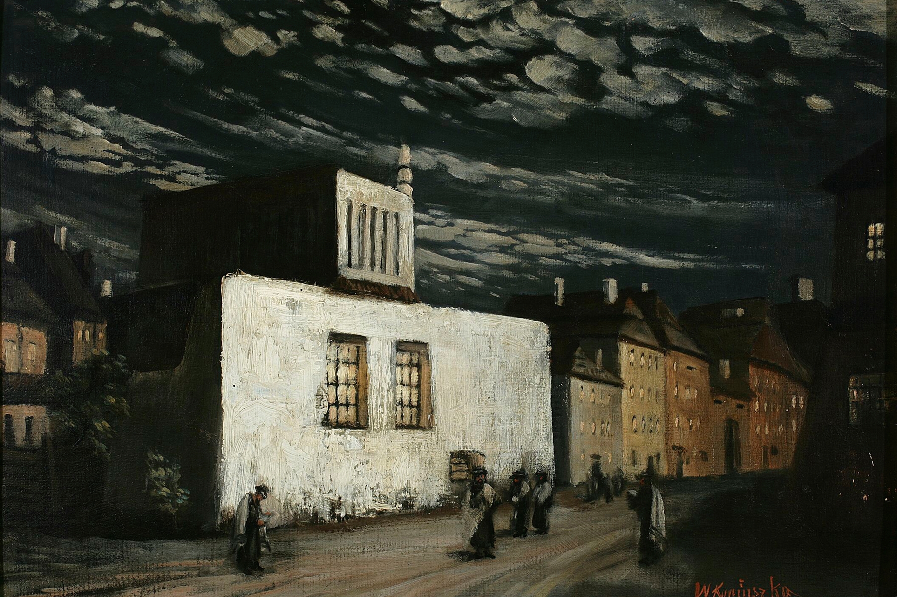 Realism artwork depicting a synagogue by Wacław Józef Koniuszko