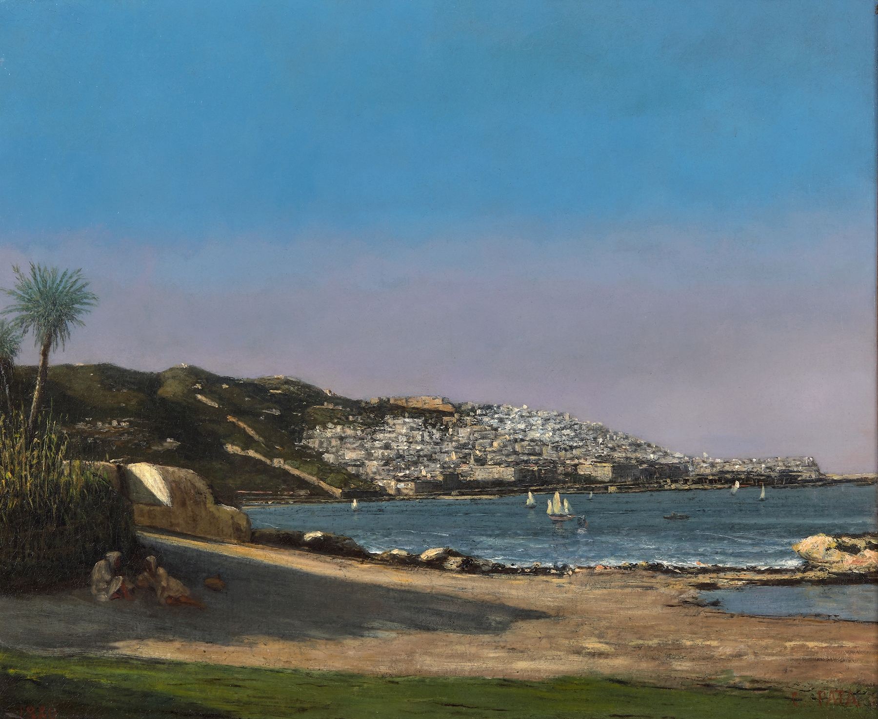 Marine scene depicting Baie d’Alger by Cherubino Patà, oil painting