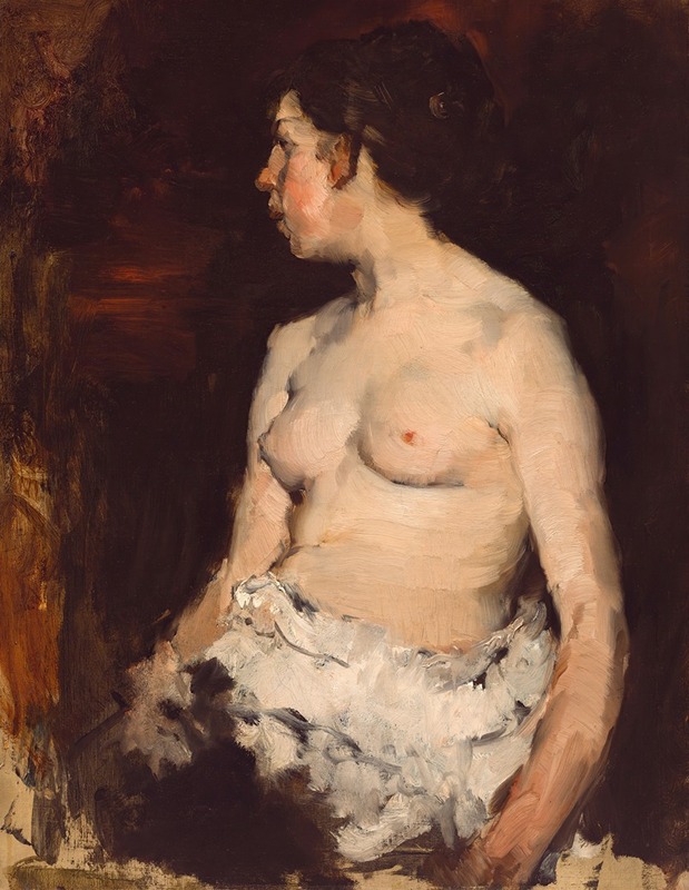A seated nude figure captured in a realistic style.