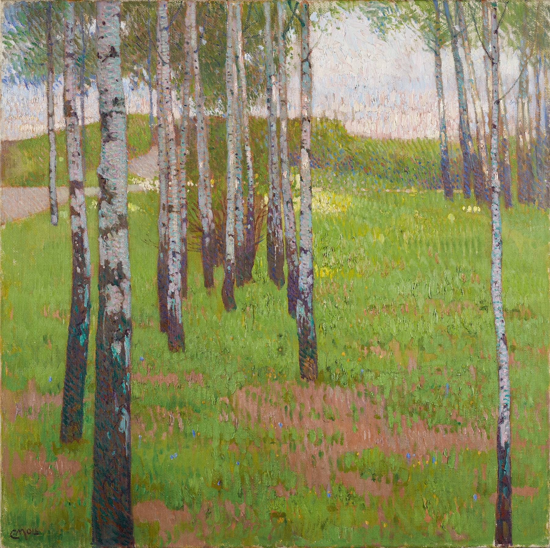 Birkenwäldchen im Abendlicht, by Carl Moll, public domain