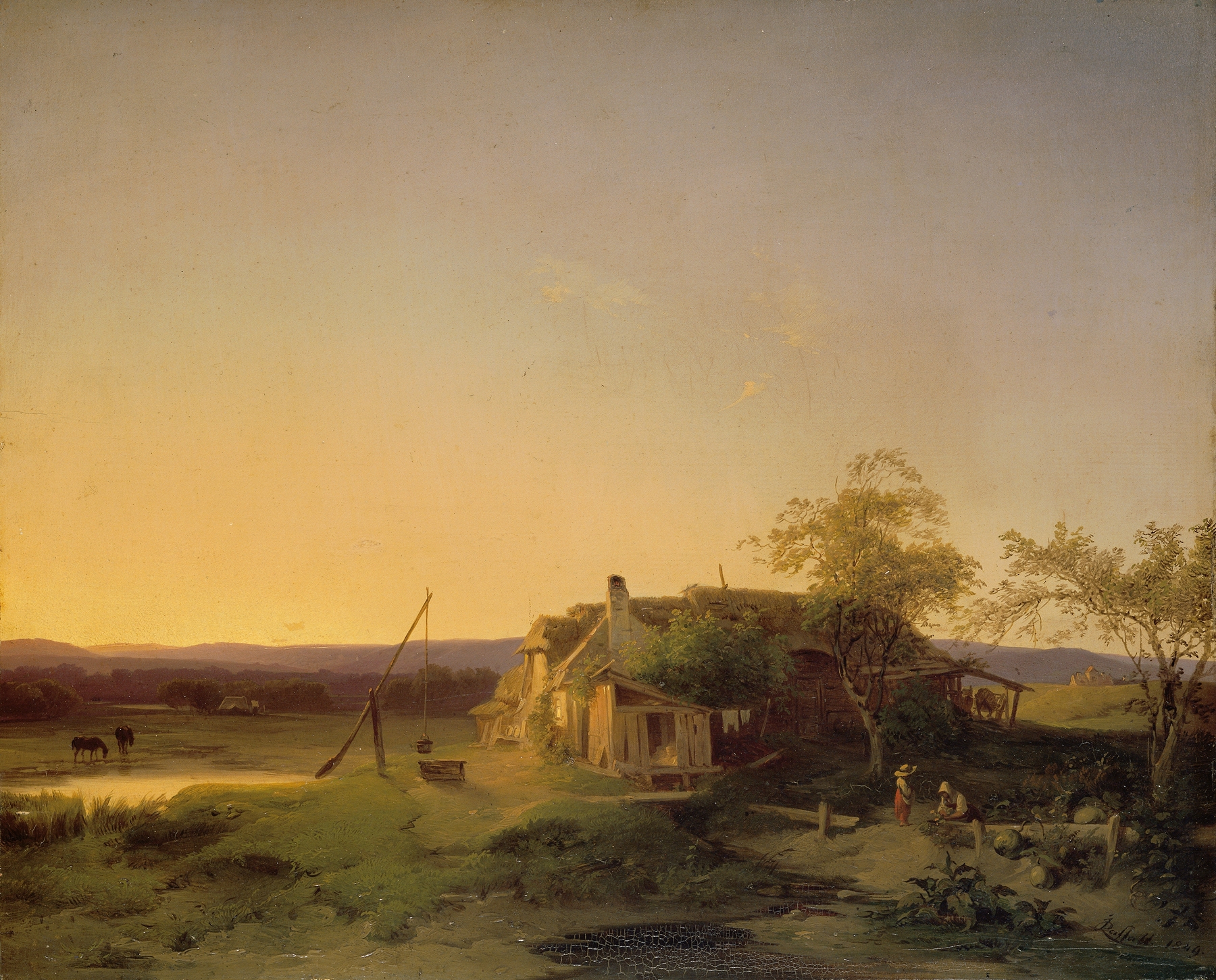Abendlandschaft by Ignaz Raffalt, oil on canvas depicting a serene twilight landscape.