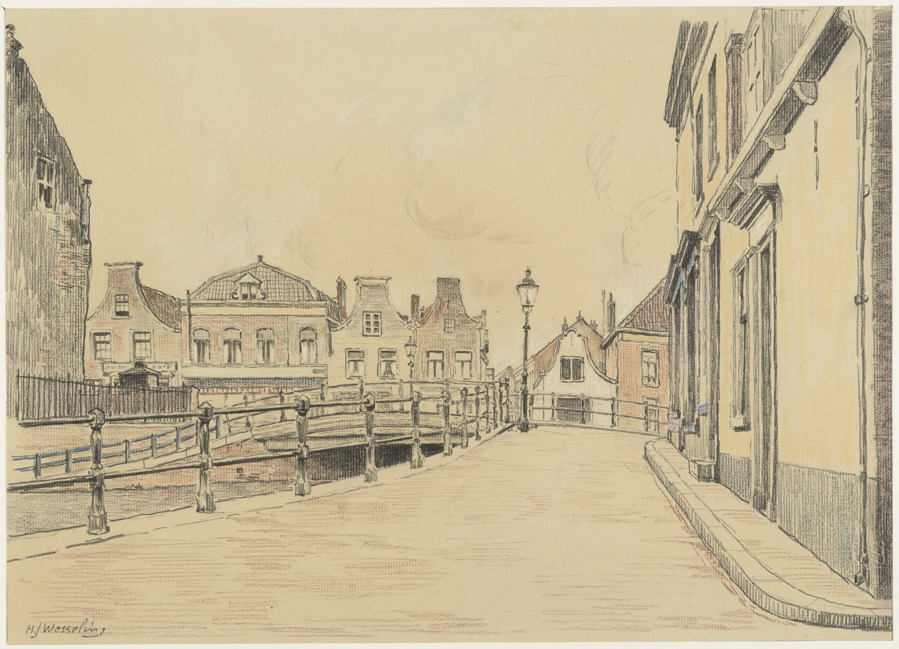 Modernism landscape by Hendrik Jan Wesseling featuring a bridge over water.
