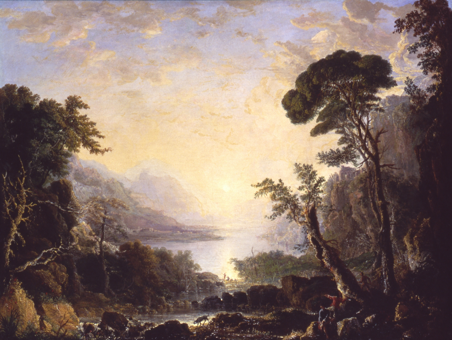 Composition, Italian Scenery by George Loring Brown, oil painting depicting lush hills in golden light.