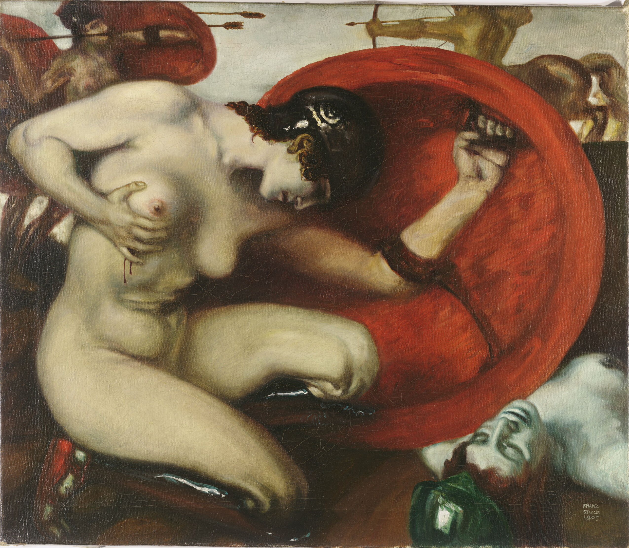 Wounded Amazon by Franz von Stuck, oil on canvas depicting a wounded female warrior.