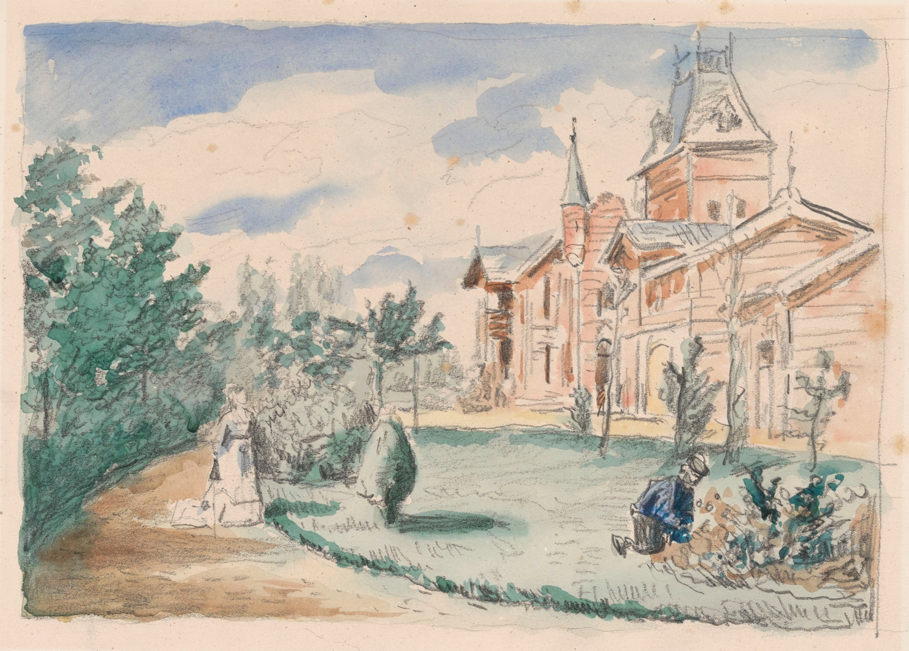 Country estate landscape by Henri de Braekeleer, oil on canvas
