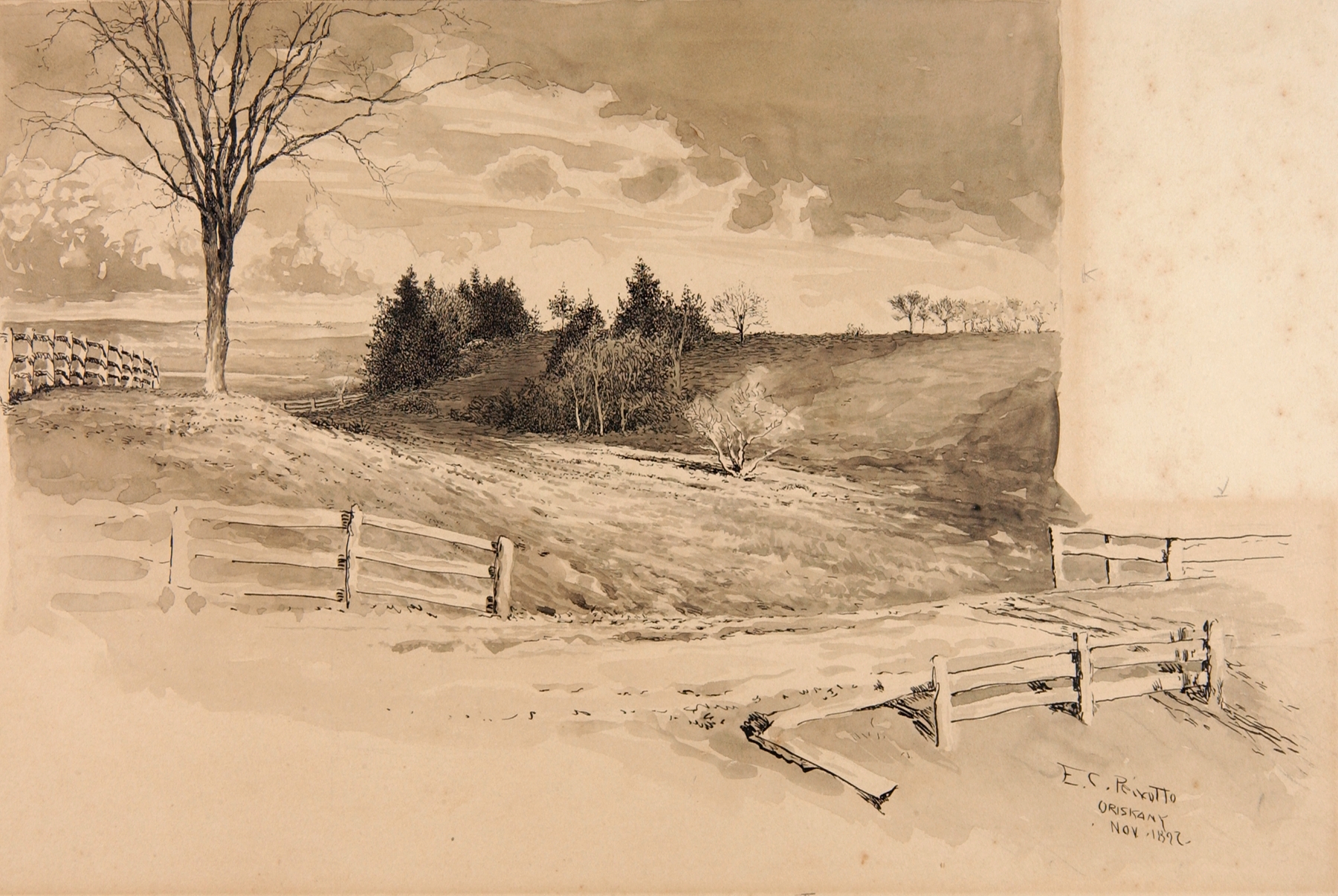 Landscape with a lone tree and turbulent sky by Ernest Peixotto, 1897
