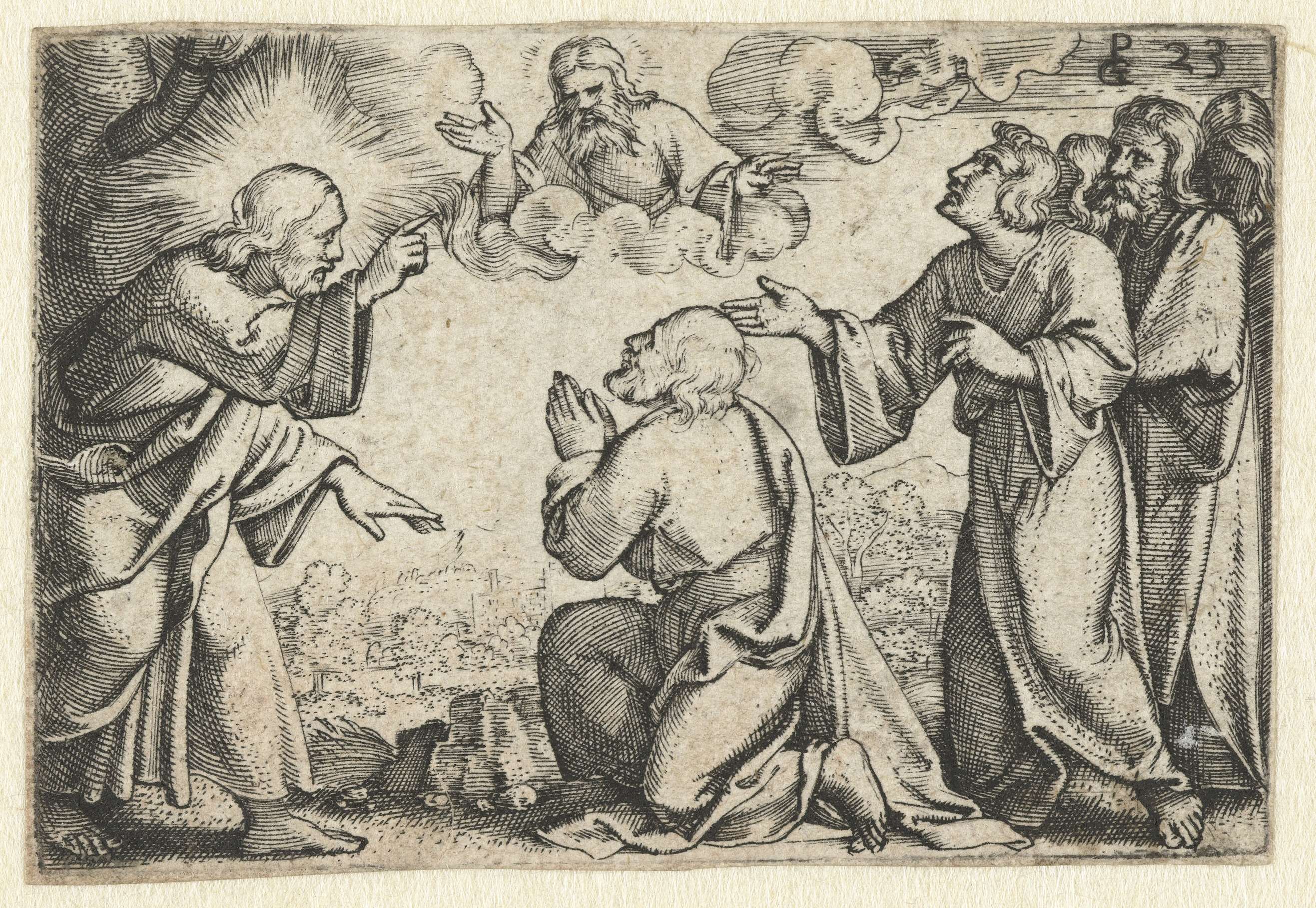 Engraving by Georg Pencz depicting Christ appointing Peter as head of the church