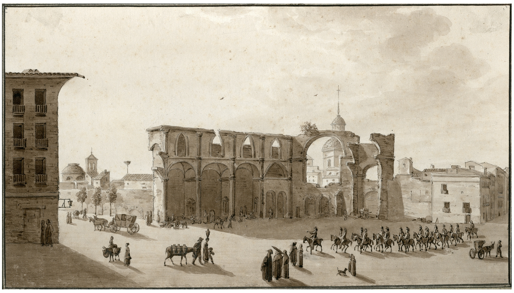 Genre scene of a market square by Otto Howen, oil on canvas