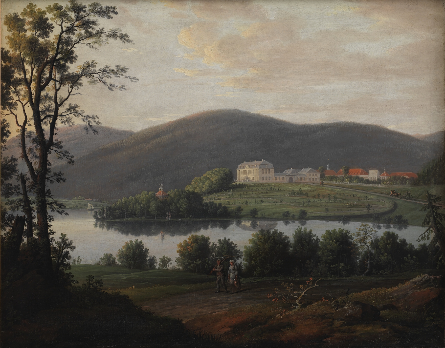 View of Bogstad in Norway, oil on canvas by Erik Pauelsen, depicting hills and river under sunlight.