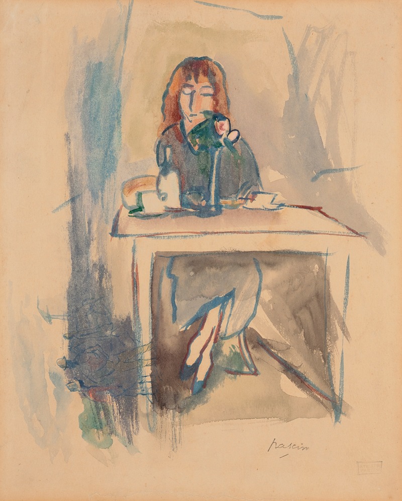 A portrait of Hermine David in a blue dress by Jules Pascin.