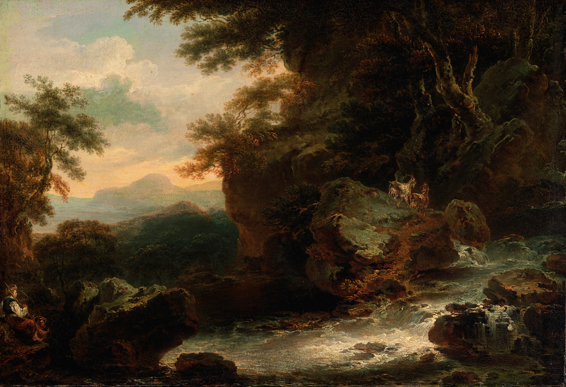 Landscape by Thomas Sautelle Roberts, oil on canvas depicting lush greenery and a vibrant sky.