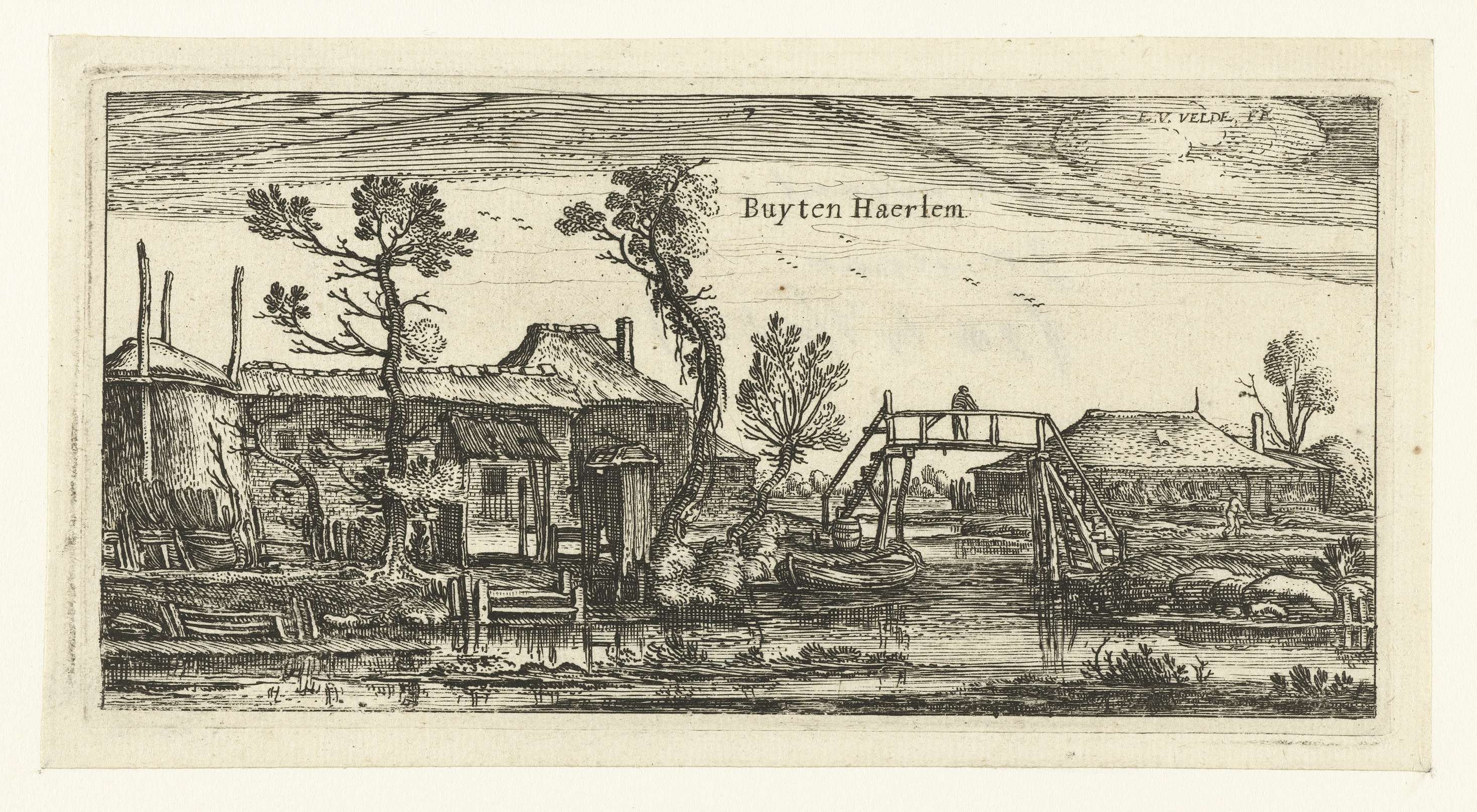Etching by Esaias van de Velde depicting a farmhouse by a canal