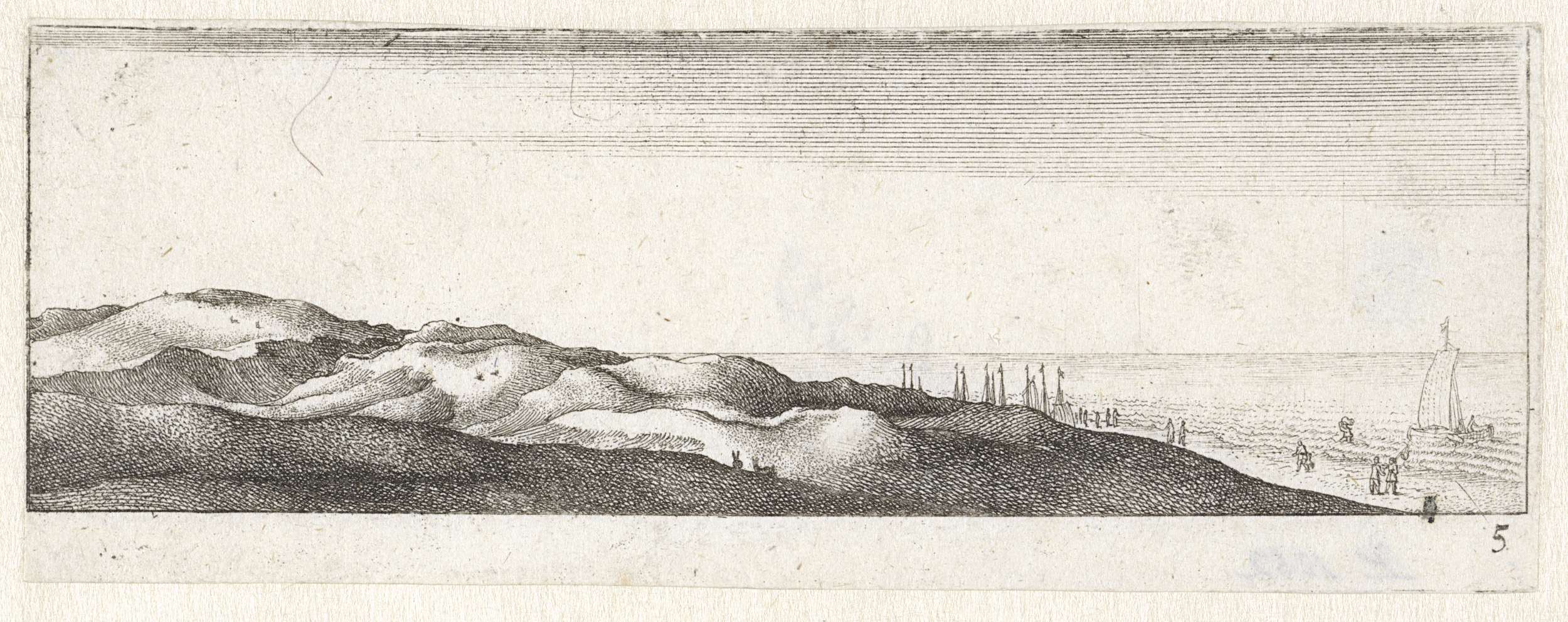 Etching by Wenceslaus Hollar depicting dunes and grasses in soft earth tones.